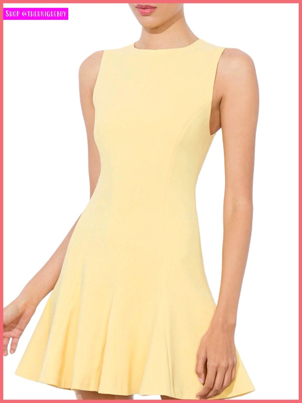 Alice + Olivia Isa Flared Pale Butter Yellow Pleated Mini Dress